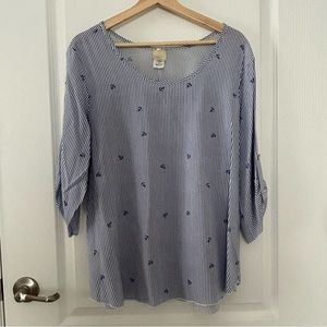 Lodys USA 1x Blouse Top Anchors Blue White Boat Neck Cotton Boating Nautical